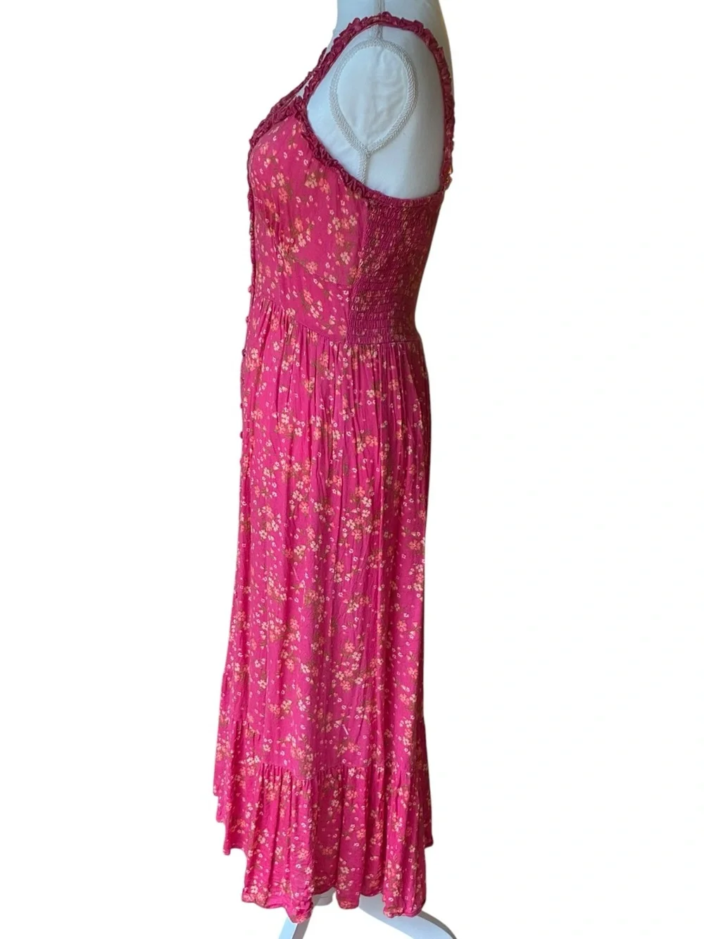 Patrons of Peace Fuchsia Pink Floral Midi Stretch Elastic Casual Flowy Dress S